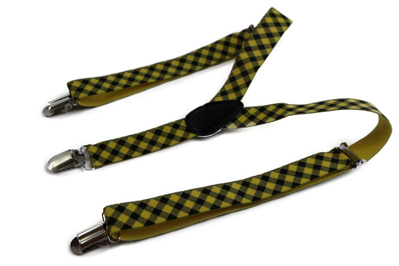 Boys Adjustable Yellow & Black Checkered Patterned Suspenders - Zasel Home of Big Brands