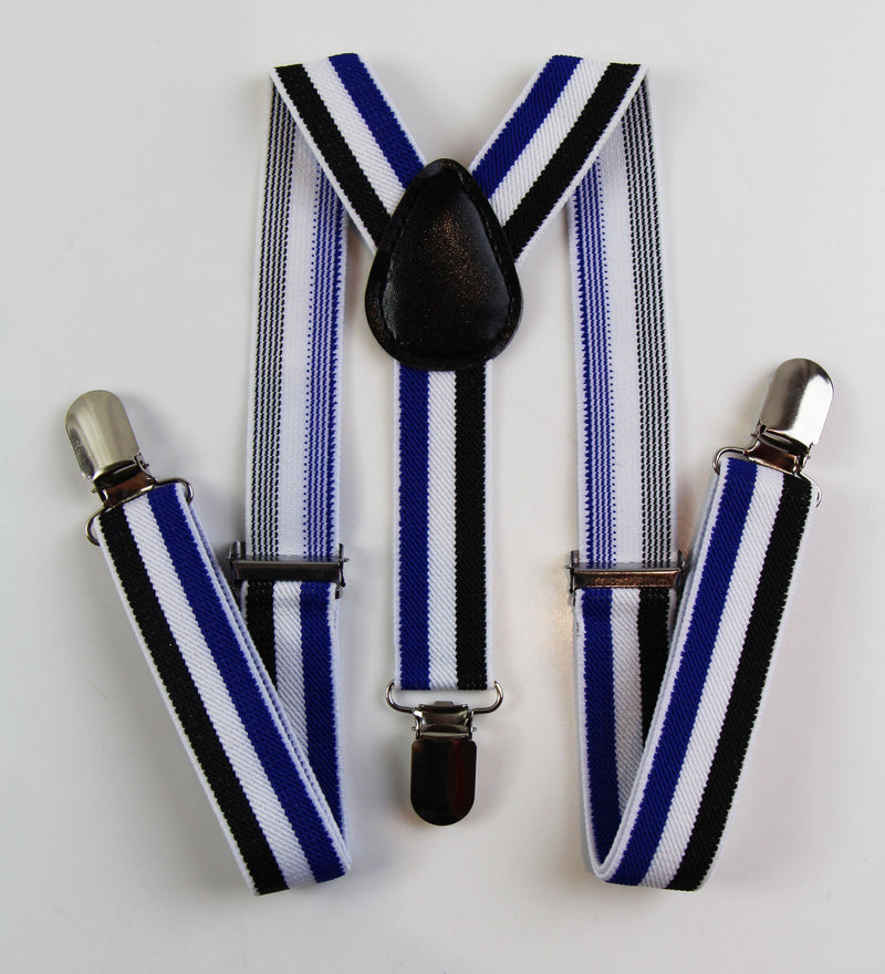 Boys Adjustable Black, White & Blue Striped Patterned Suspenders - Zasel Home of Big Brands