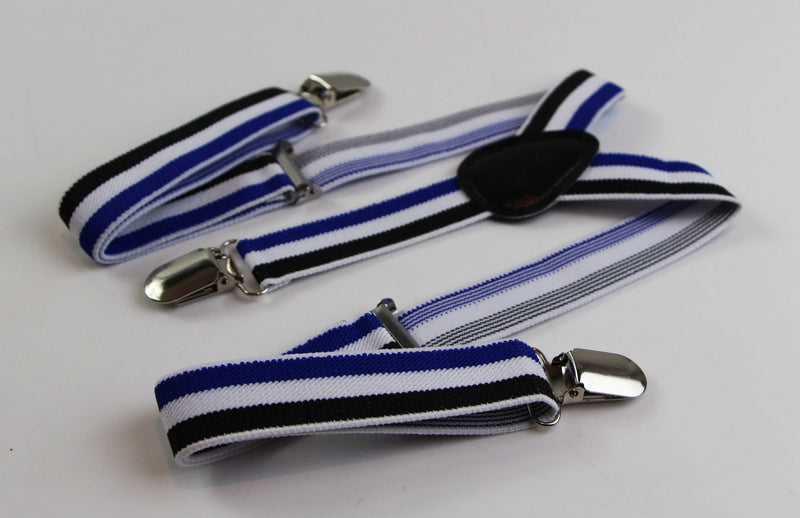 Boys Adjustable Black, White & Blue Striped Patterned Suspenders - Zasel Home of Big Brands