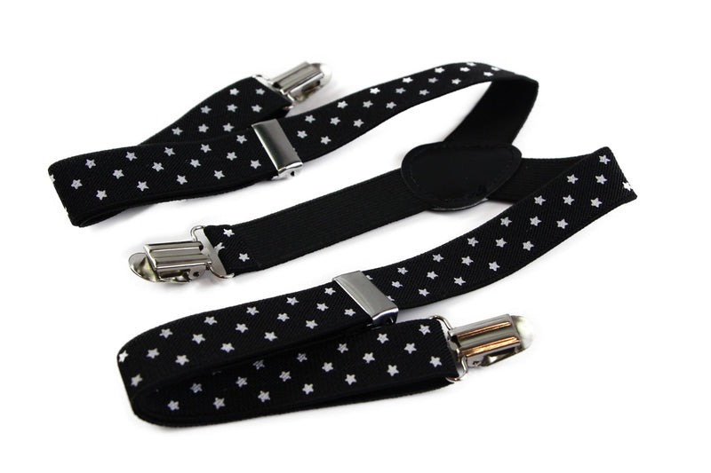 Boys Adjustable Black With White Stars Patterned Suspenders - Zasel Home of Big Brands