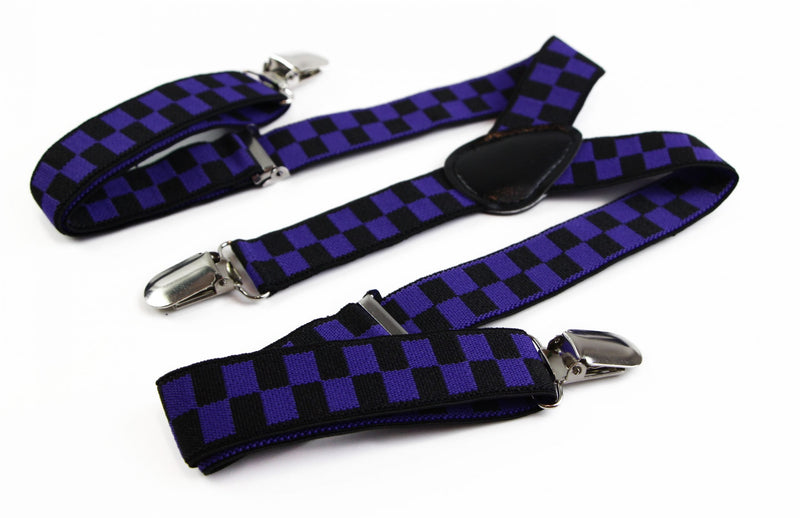 Boys Adjustable Purple & Black Checkered Patterned Suspenders - Zasel Home of Big Brands