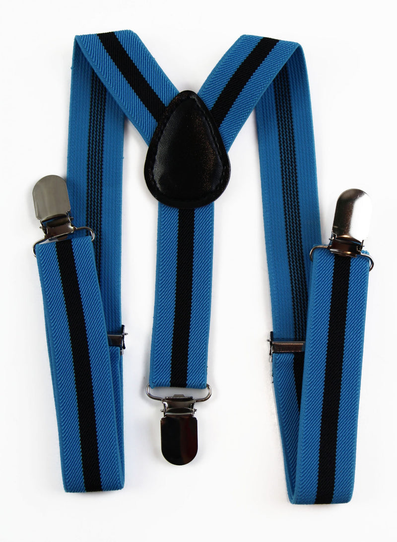 Boys Adjustable Light Blue & Thick Black Striped Patterned Suspenders - Zasel Home of Big Brands