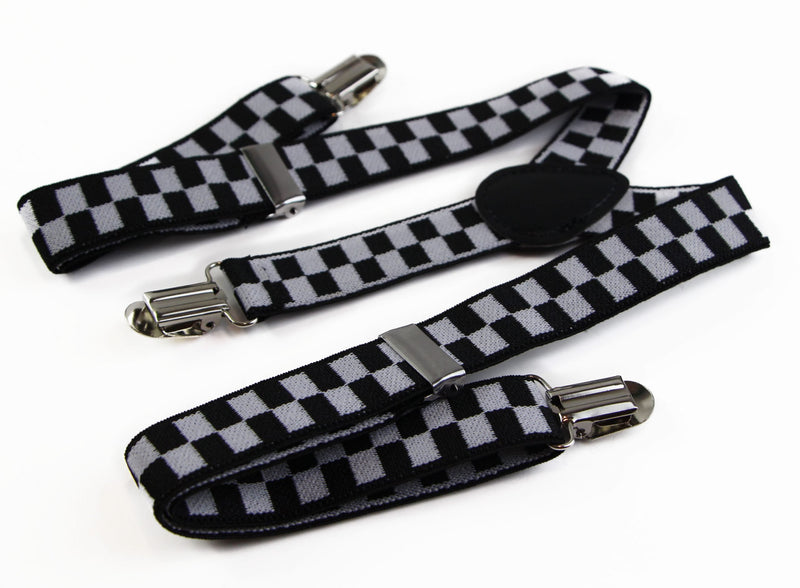 Boys Adjustable White & Black Checkered Patterned Suspenders - Zasel Home of Big Brands