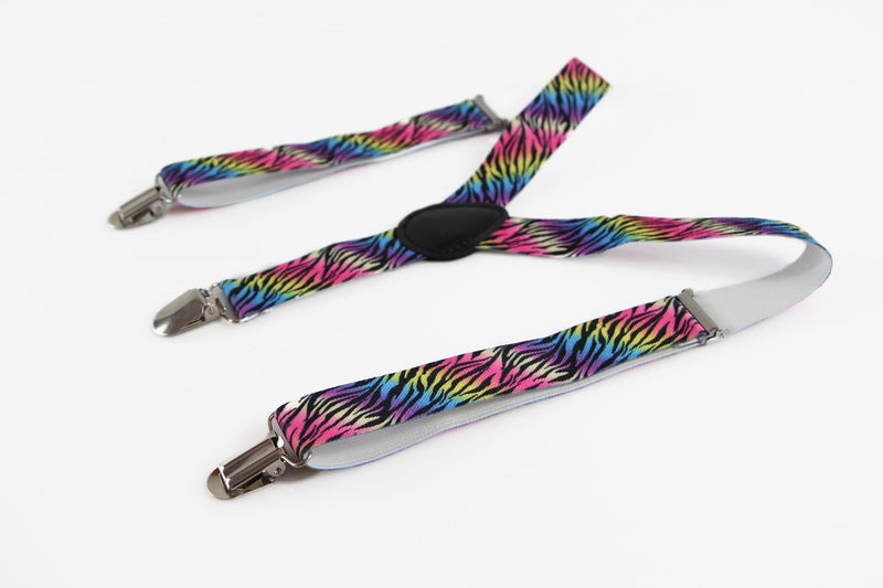 Boys Adjustable Bright Rainbow Zebra Patterned Suspenders - Zasel Home of Big Brands