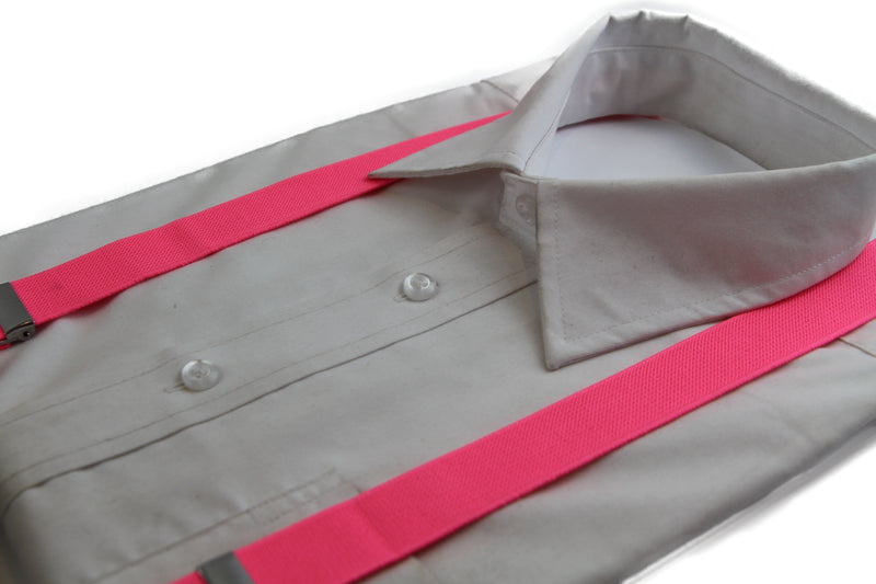 Adjustable 85cm Fluro Pink Adult Mens Suspenders