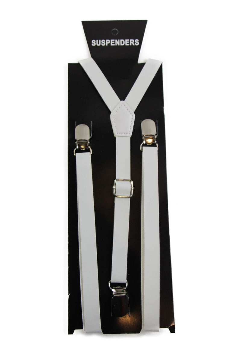 Boys Adjustable Faux Leather Thin White Suspenders