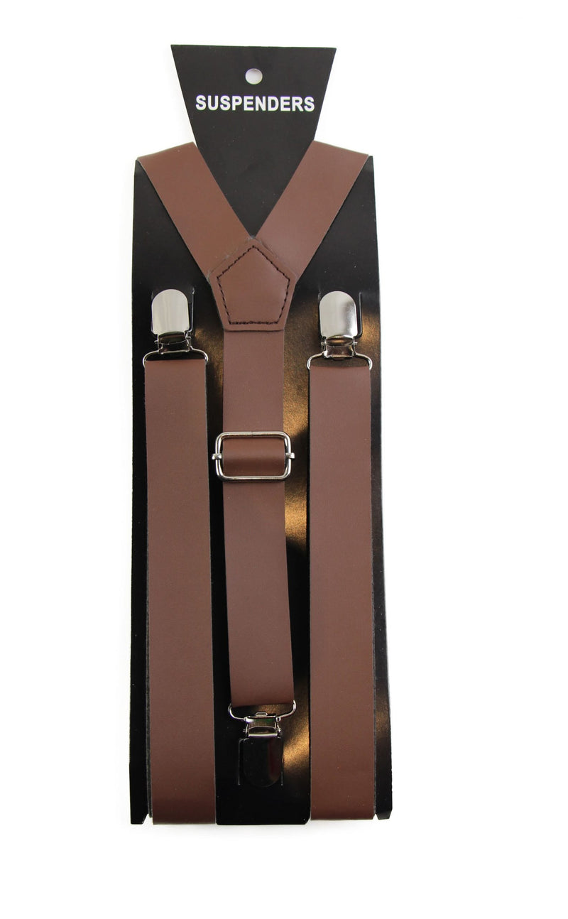 Boys Adjustable Faux Leather Thick Brown Suspenders