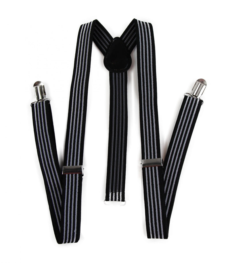 Mens Adjustable Black & White Striped Patterned Suspenders