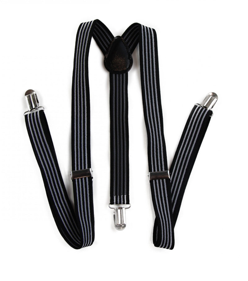 Mens Adjustable Black & White Striped Patterned Suspenders
