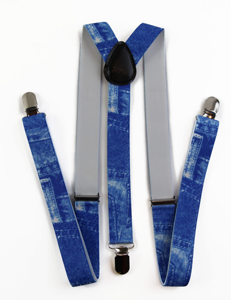 Mens Adjustable Denim Print Patterned Suspenders