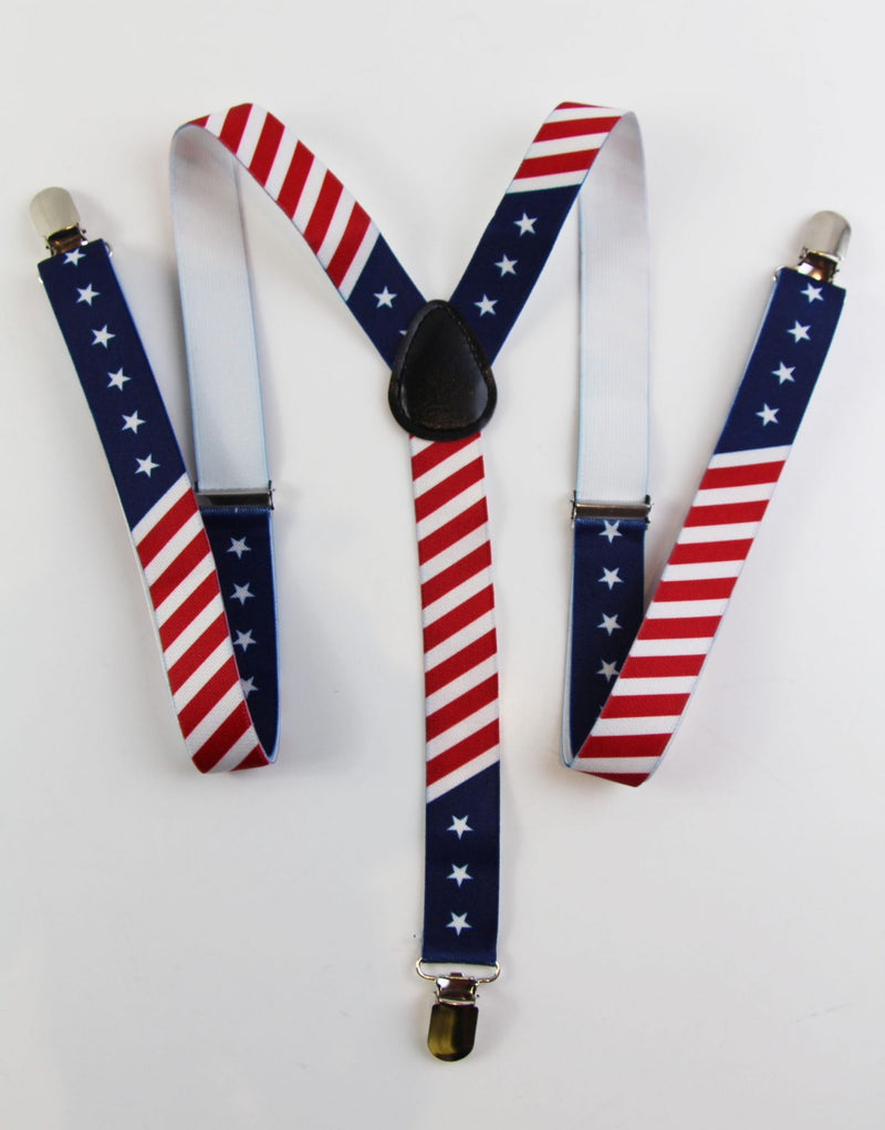 Mens Adjustable American Flag Patterned Suspenders