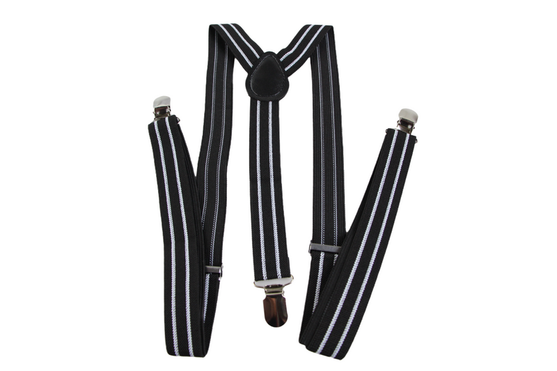 Mens Adjustable Black And 2 White Stripes Patterned Suspenders