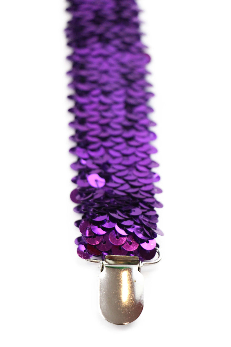 Adjustable 100cm Purple Mens & Womens Sequin Suspenders