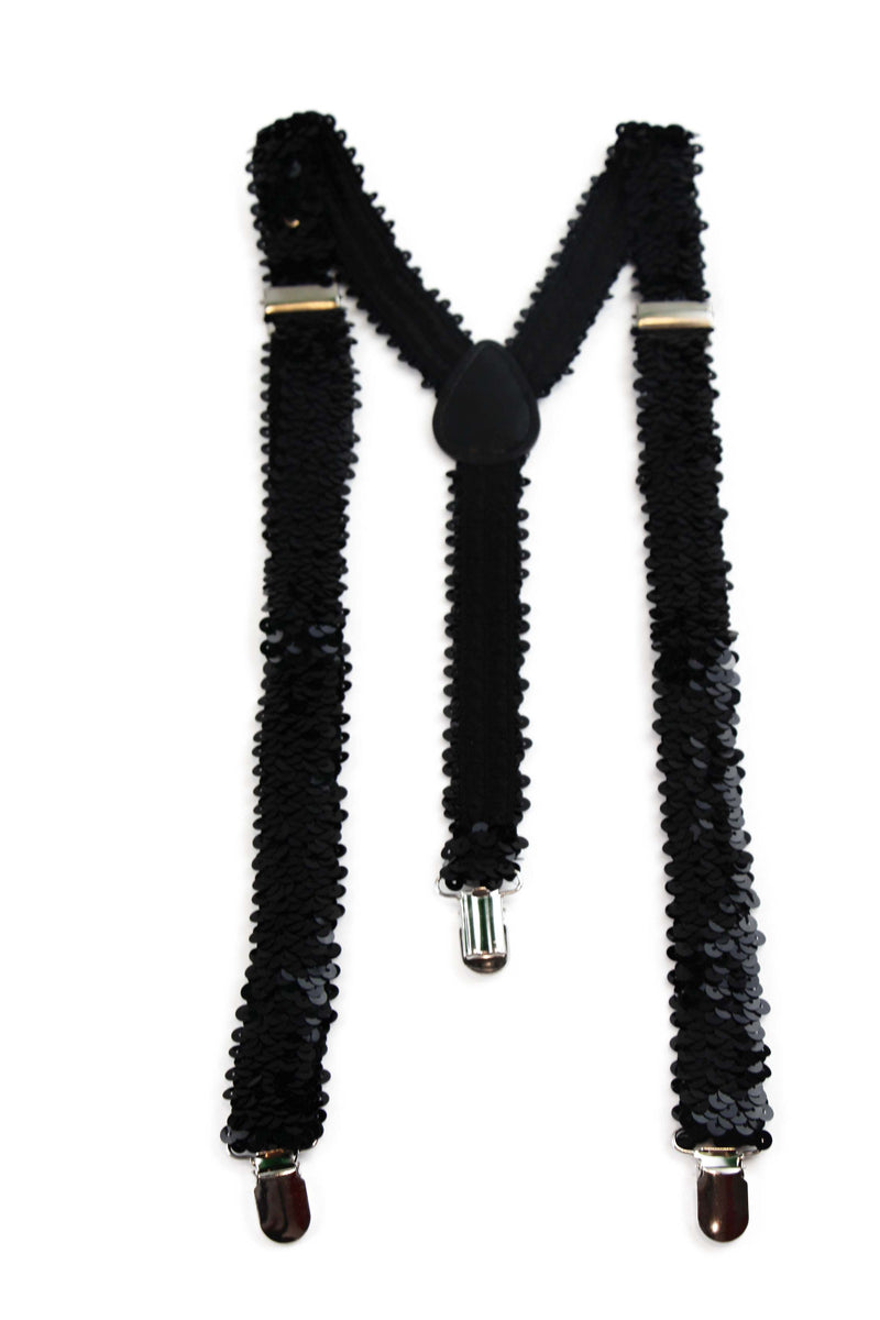 Adjustable 100cm Black Mens & Womens Sequin Suspenders