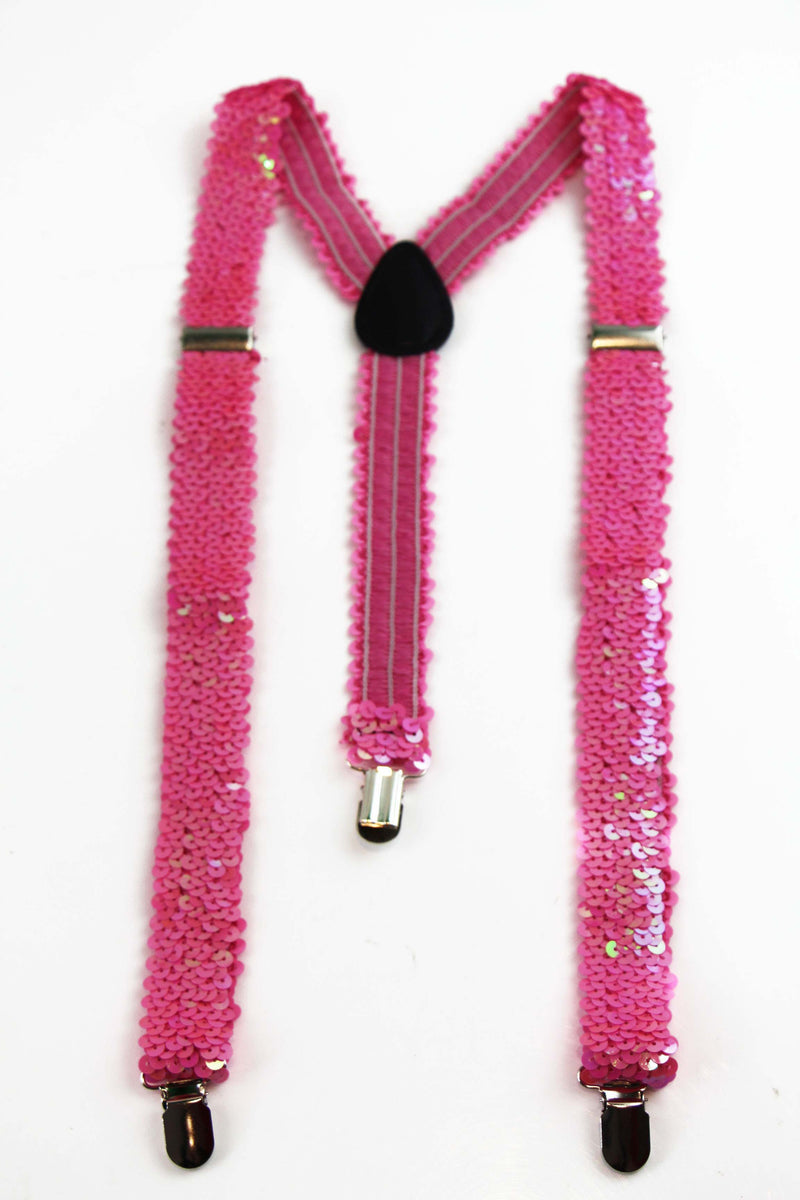 Adjustable 100cm Fluro Pink Mens & Womens Sequin Suspenders