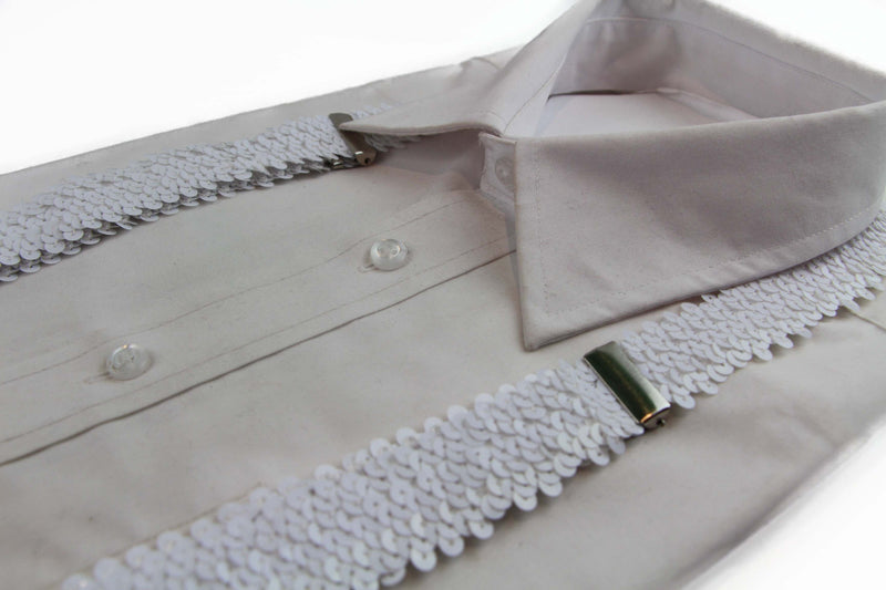 Adjustable 100cm White Mens & Womens Sequin Suspenders