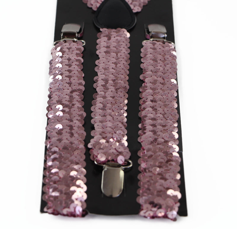 Adjustable 100cm Light Pink Mens & Womens Sequin Suspenders