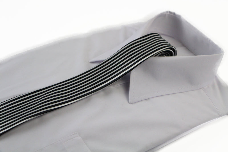 Mens Black & White Vertical Thin Stripe 5cm Skinny Neck Tie
