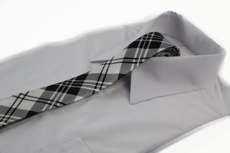 Mens Black & White Criss Cross 5cm Skinny Neck Tie