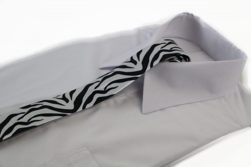 Mens White & Black Zebra 5cm Skinny Neck Tie