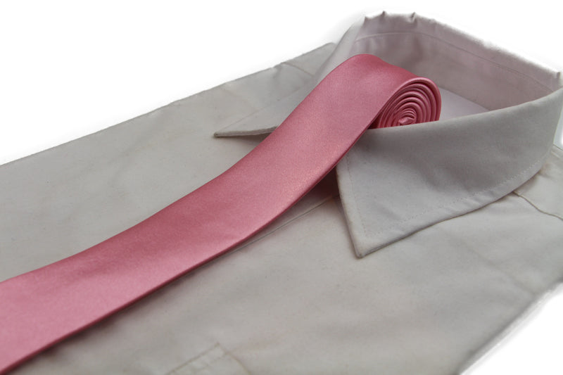 Mens Pink 5cm Skinny  Plain Neck Tie