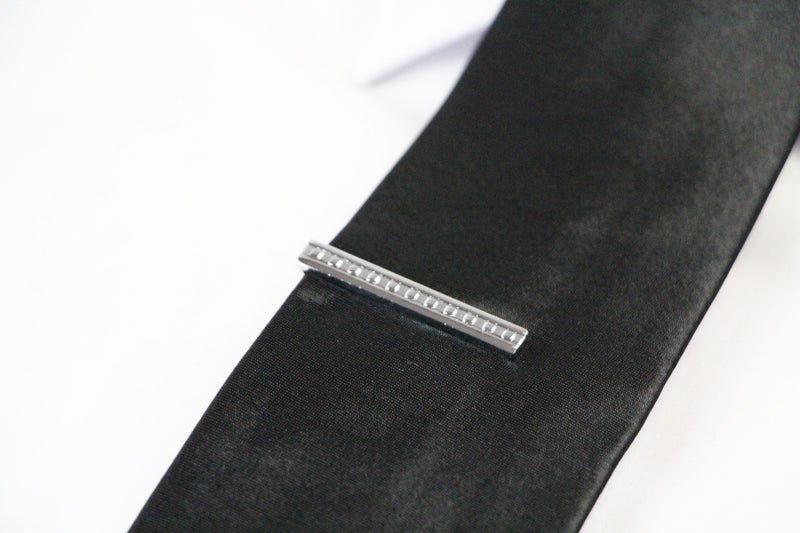 Mens Silver Line And Squares Pattern Tie Clip Clasp