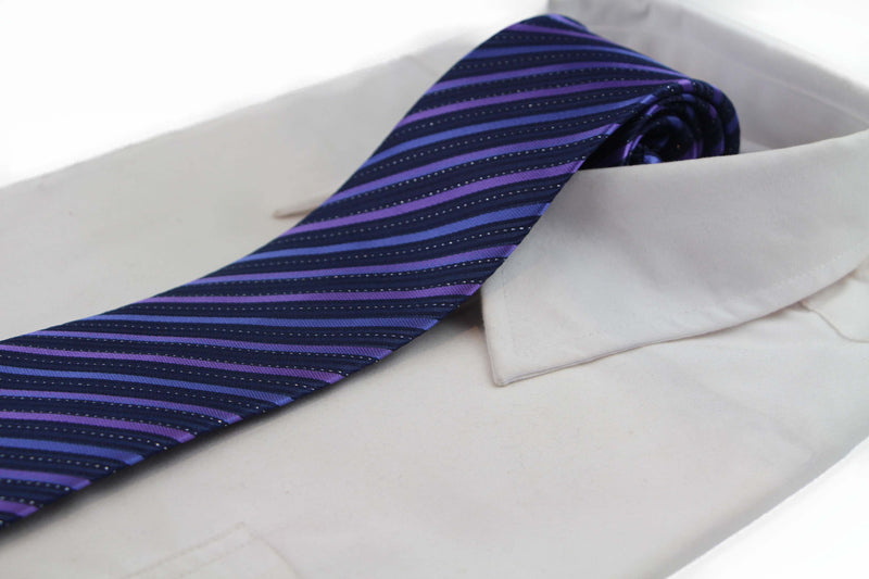 Mens Navy & Purple Striped 8cm Patterned Neck Tie