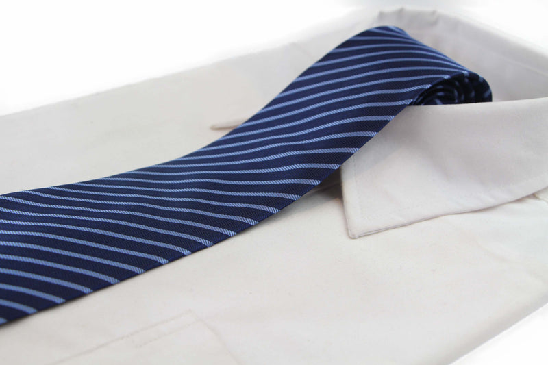 Mens Navy Blue Striped 8cm Patterned Neck Tie