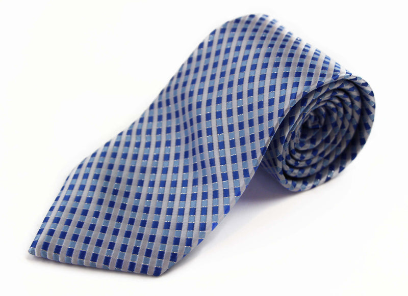 Mens White & Blue 8cm Patterned Neck Tie