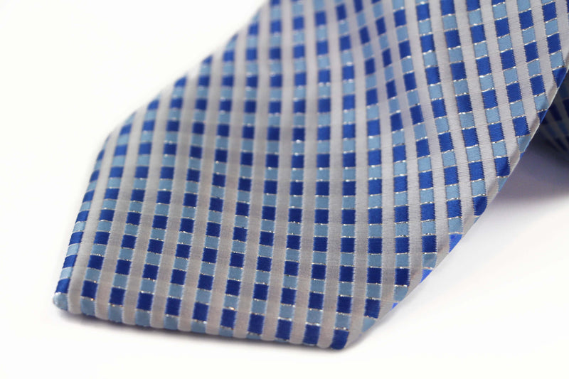 Mens White & Blue 8cm Patterned Neck Tie