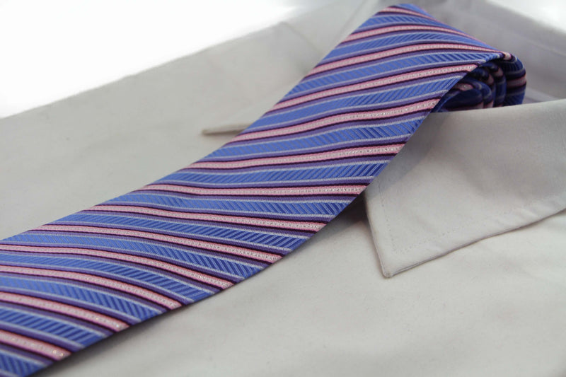 Mens Blue & Pink Striped 8cm Patterned Neck Tie