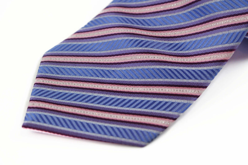 Mens Blue & Pink Striped 8cm Patterned Neck Tie