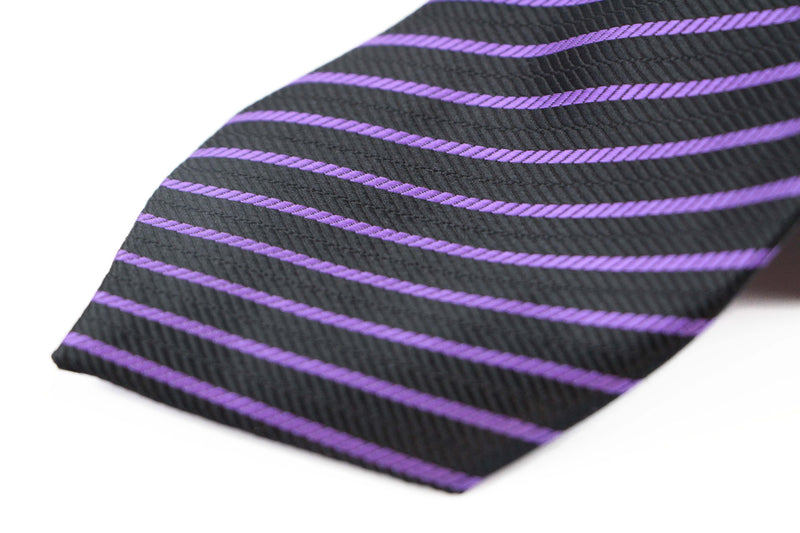 Mens Black & Purple Striped 8cm Patterned Neck Tie