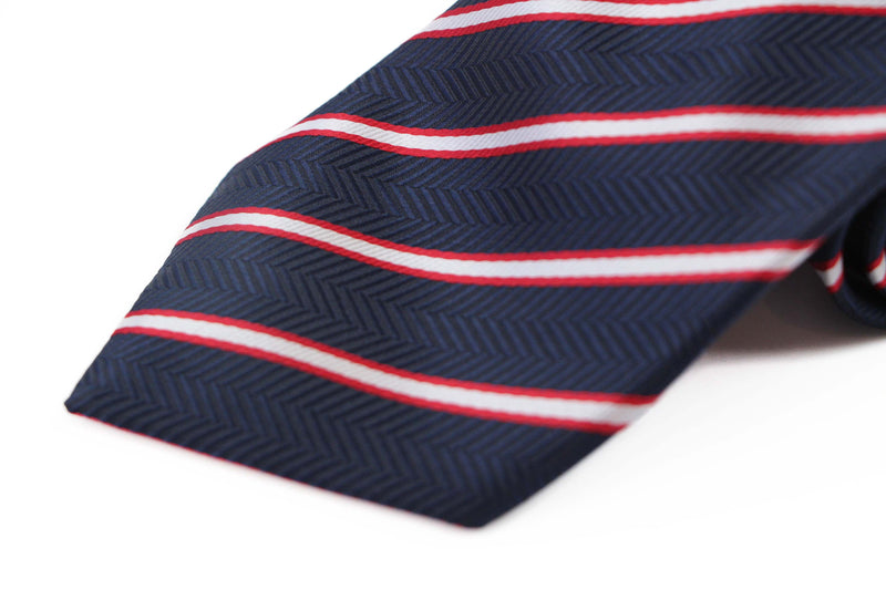 Mens Navy & Red Striped 8cm Patterned Neck Tie