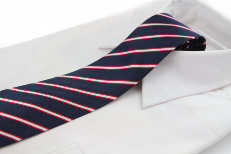 Mens Navy & Red Striped 8cm Patterned Neck Tie