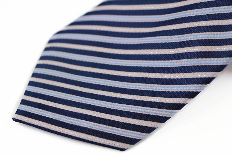 Mens Navy & Salmon Striped 8cm Patterned Neck Tie