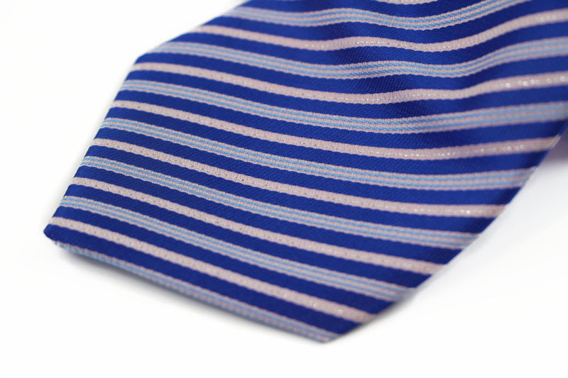 Mens Blue & Soft Salmon Striped 8cm Patterned Neck Tie