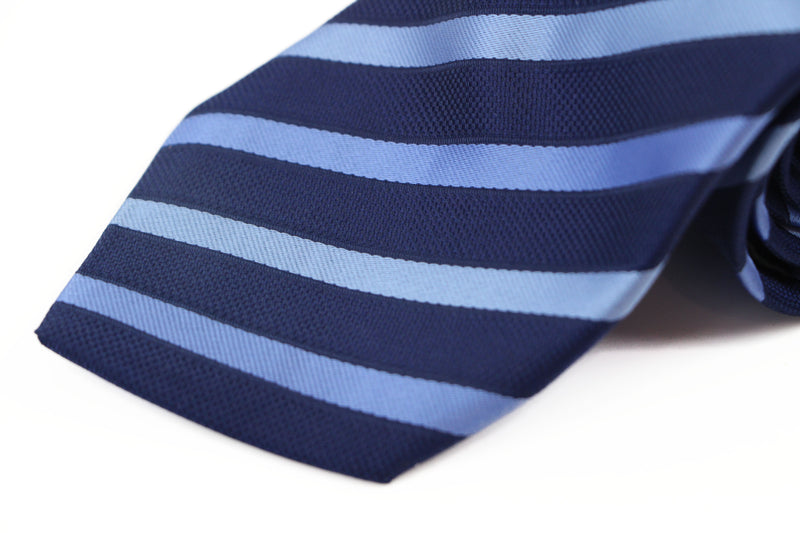 Mens Thick Navy & Blue Striped 8cm Patterned Neck Tie