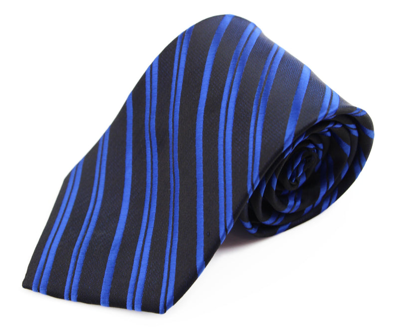 Mens Navy & Royal Blue Striped 8cm Patterned Neck Tie
