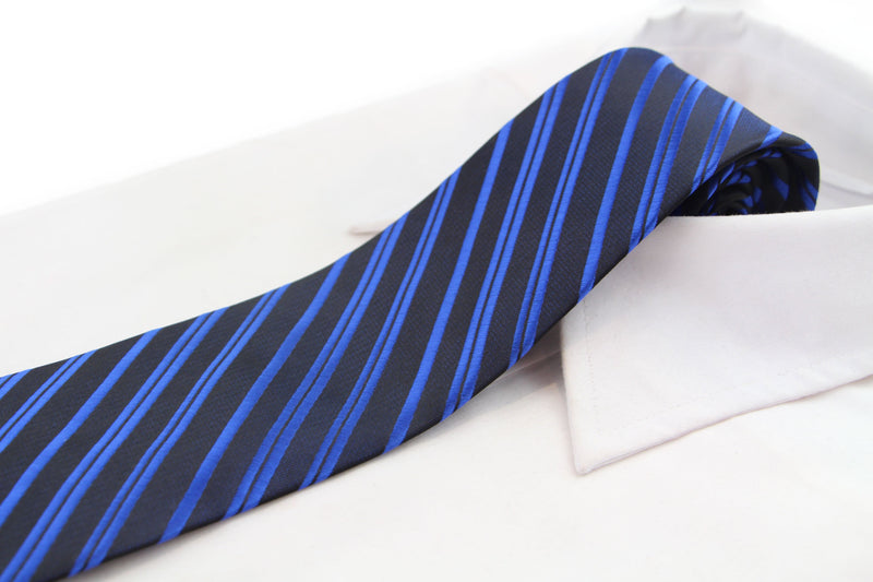 Mens Navy & Royal Blue Striped 8cm Patterned Neck Tie