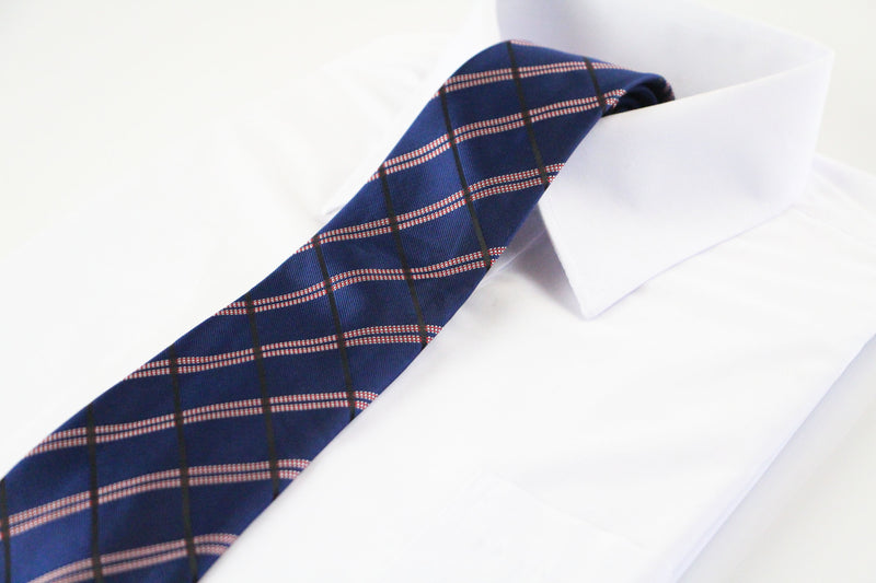 Mens Navy, Red & Black Striped 8cm Patterned Neck Tie