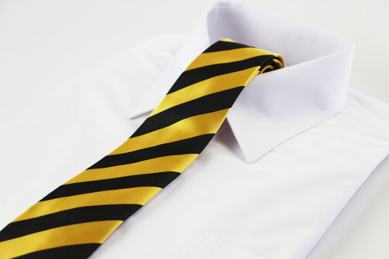 Mens Yellow & Black Richmond Thick Striped Patterned 8cm Neck Tie