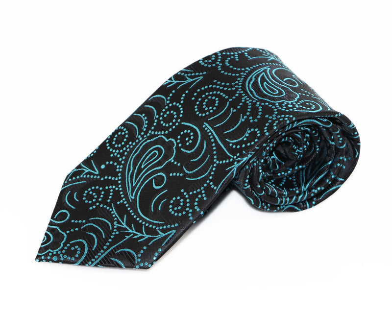 Mens Black & Turquoise Mixed Patterned 8cm Neck Tie