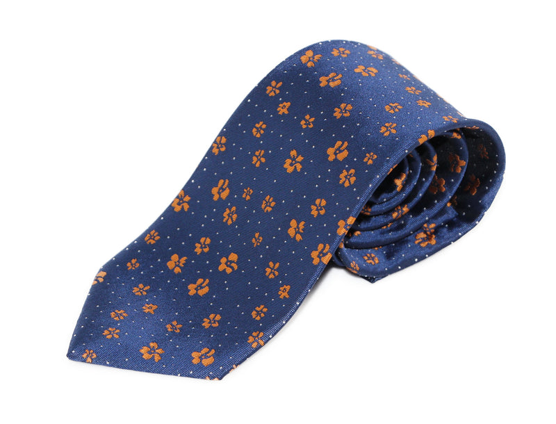Mens Navy & Orange Flower Patterned 8cm Neck Tie