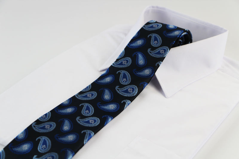 Mens Navy Mixed Blue Floating Paisley Patterned 8cm Neck Tie