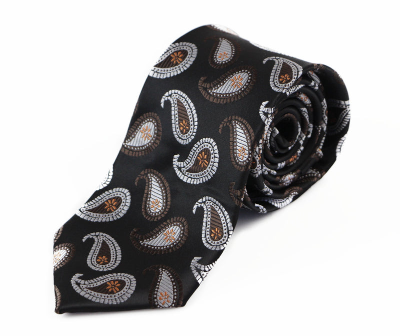 Mens Black Floating Paisley Patterned 8cm Neck Tie