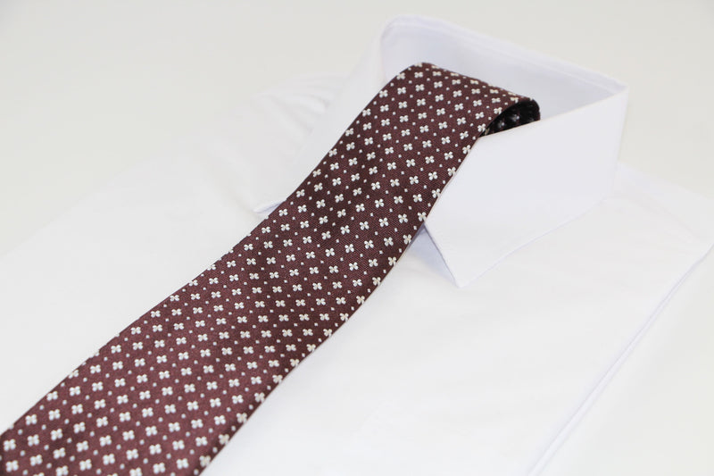 Mens Brown With Cream Flower Patterned 8cm Neck Tie