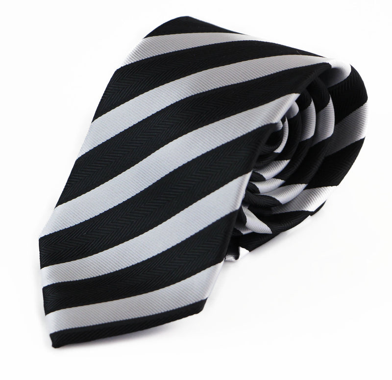 Mens Black & Grey Striped Patterned 8cm Neck Tie