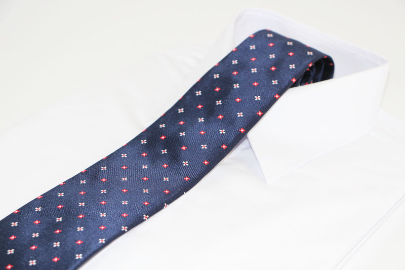 Mens Navy With Red & White Crosses Patterned 8cm Neck Tie
