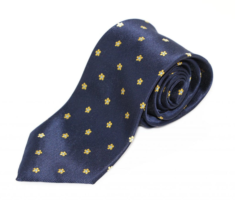 Mens Navy With Yellow Flowers Patterned 8cm Neck Tie